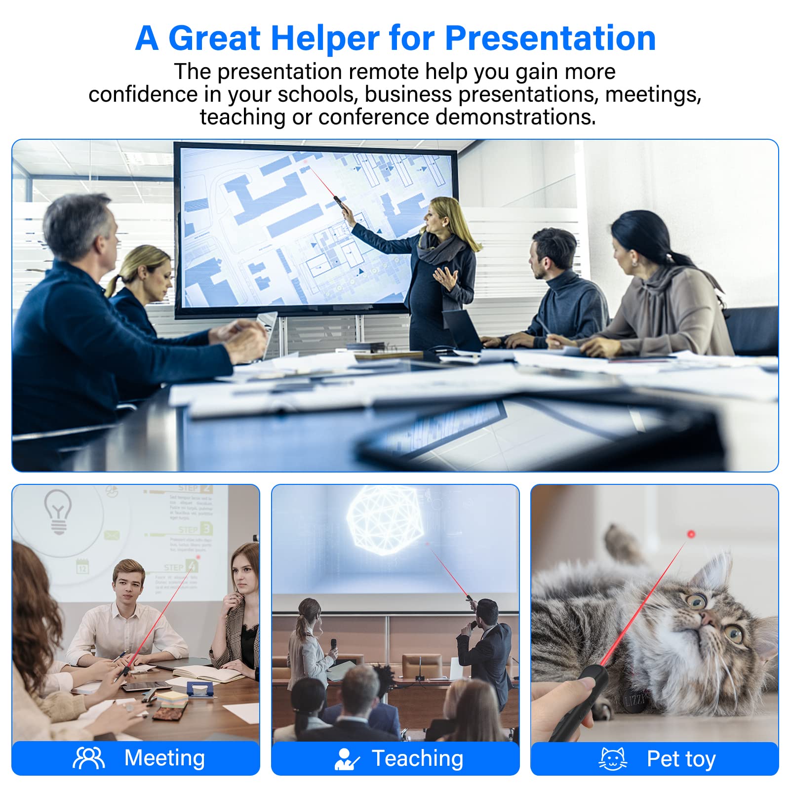 Presentation Clicker with Pointer Stylus Pen for Touch Screen, Rechargeable Wireless Presenter Remote, RF USB PowerPoint Clicker, Slide Advancer with Hyperlink Volume Control for Mac PC