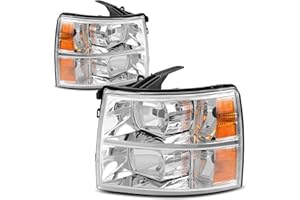 AUTOSAVER88 Headlight Assembly Compatible with Chevy 2007-2013 Silverado 1500/07-14 Silverado 2500 HD 3500 HD Pickup Head Light Replacement Headlamp Pair Chromed Housing Amber Reflector Clear Lens