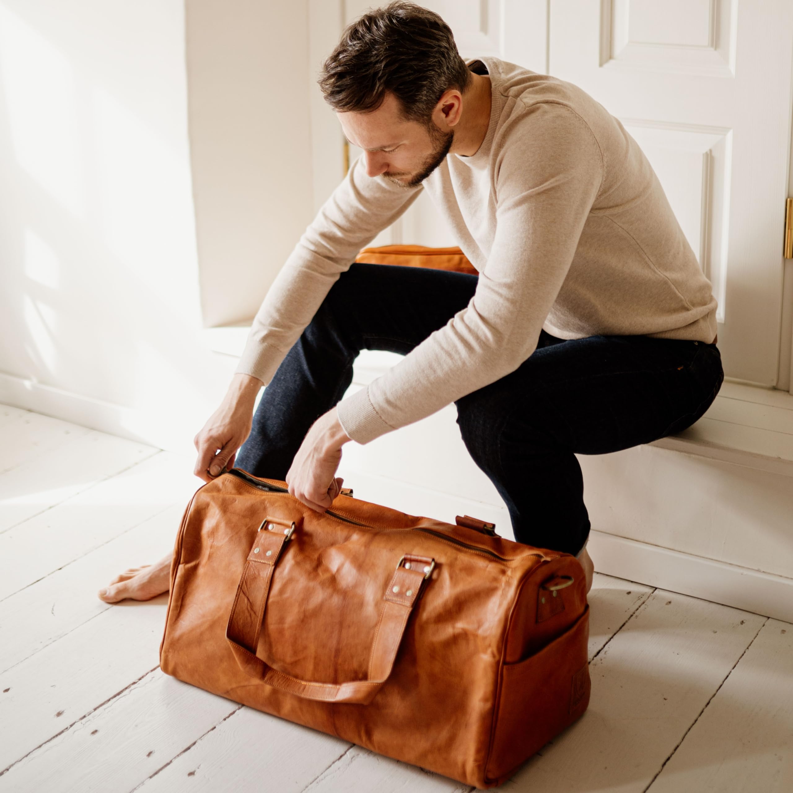 Berliner Bags Vintage Weekender Oslo Reisetasche aus Leder Damen Herren Braun Groß 45l (Mit Schuhfach) 2