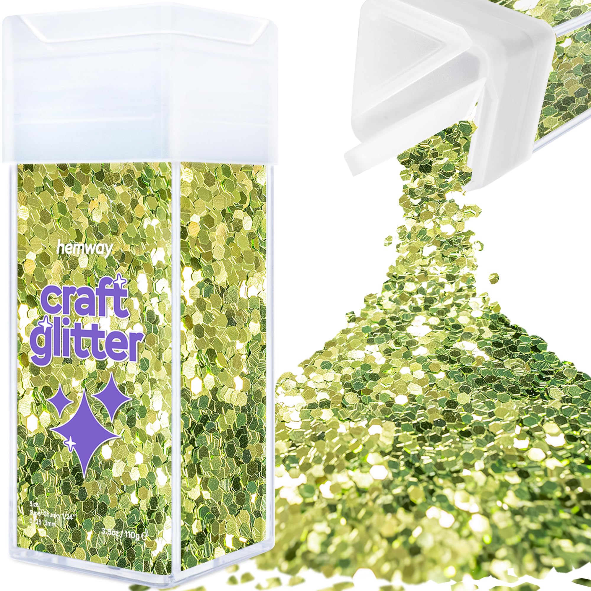 Hemway Glitter Shaker Olive Green 110g Super Chunky, Craft Glitter Shaker for Resin & Epoxy Crafts, Christmas Art Supplies, Nail, Body, Face, Eye, Festival, Crafting, Slime, Sparkle