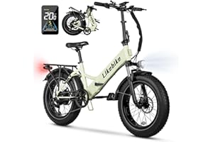 LIKEBIKE Folding Electric Bike 20" x 4.0 Fat Tire Electric Bicycle,48V Lithium Removable Battery,Peak 720W Folding Ebike for Adult,5 Pedal-Assist Levels& Large LCD Display,Step Through ebike for Adult