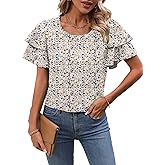 APOOU Womens Tops Dressy Casual Floral Crewneck Flutter Sleeve Tops Flowy Shirts Chiffon Blouses Business Clothes