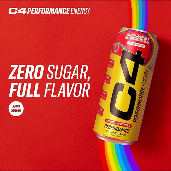 C4 PERFORMANCE ENERGY DRINK COSMIC RAINBOW, ZERO SUGAR CARBONATED PREWORKOUT ENERGY, 200MG CAFFEINE WITH BETA ALANINE, 16 FL OZ (12 PACK), PACKAGING MAY VARY