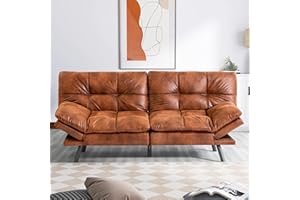 Hcore Convertible Futon Sofa Bed,Sleeper Futon Bed Couch,Memory Foam Futon Sofa,Loveseat Sofa Bed,Small Splitback Polyester Modern Sofa for Living Room,Office,Apartment,Classic Brown