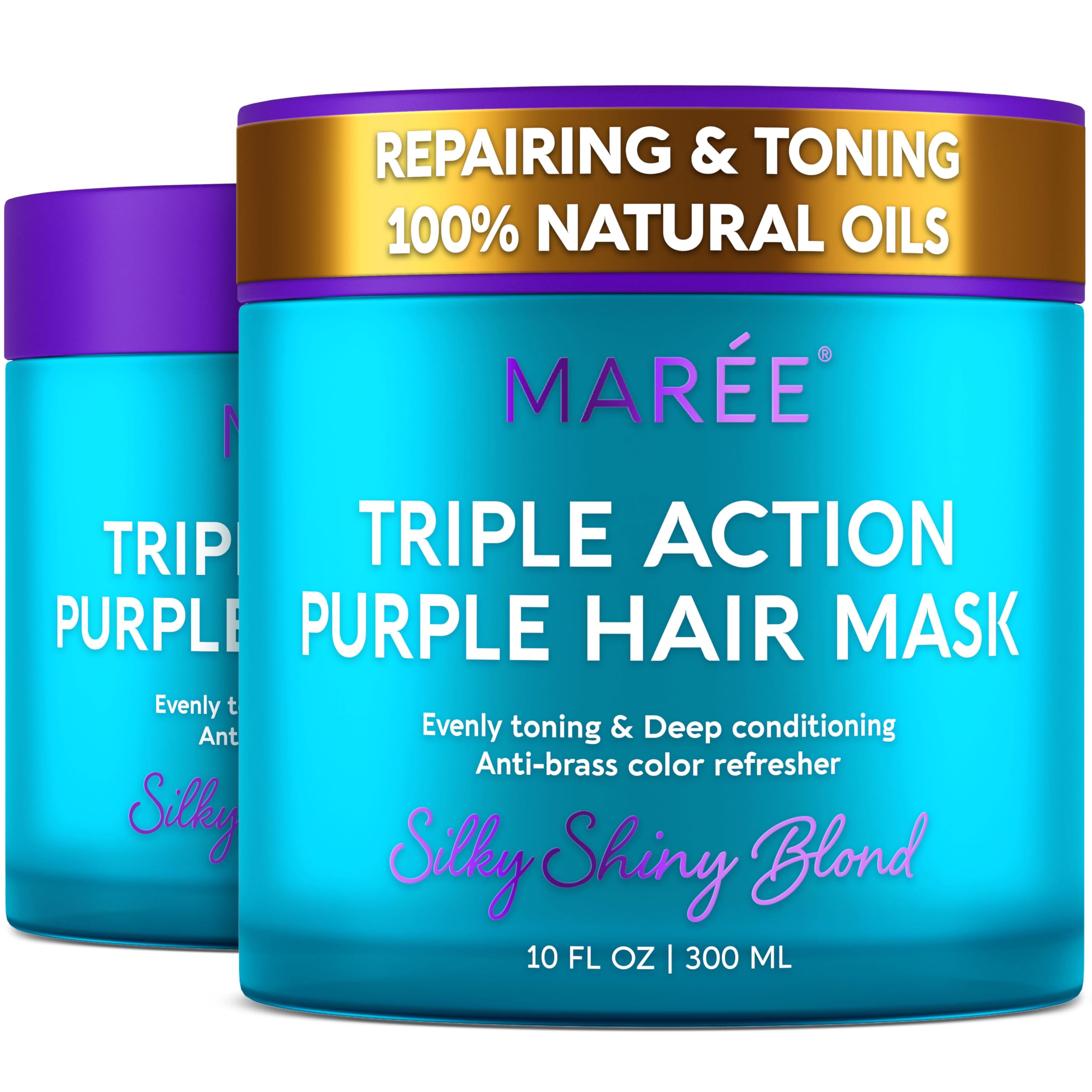 MAREE Deep Conditioning Purple Hair Mask for Blonde Hair 2 PACK – Purple Toner for Brassy, Bleached, Silver, or Color Treated Hair – Keratin Hair Treatment – Matizador Para Cabello Rubio Image
