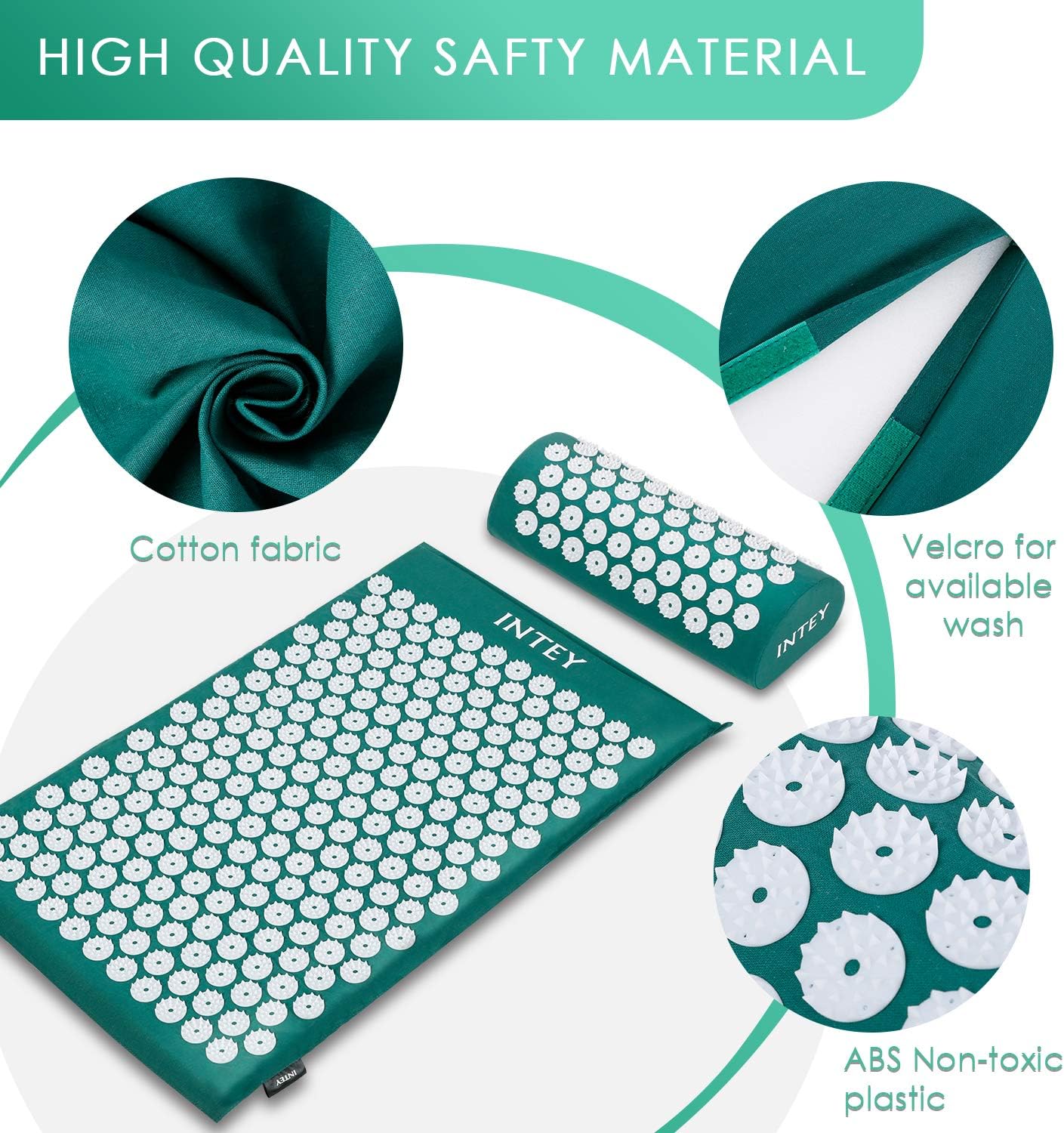INTEY Wellness Therapy Acupressure Mat Set, Help Release Muscle Pain and Tension, Acupuncture Mat and Pillow Cushion for Back/Neck Massage with Carry Bag (Dark Green): Health & Personal Care