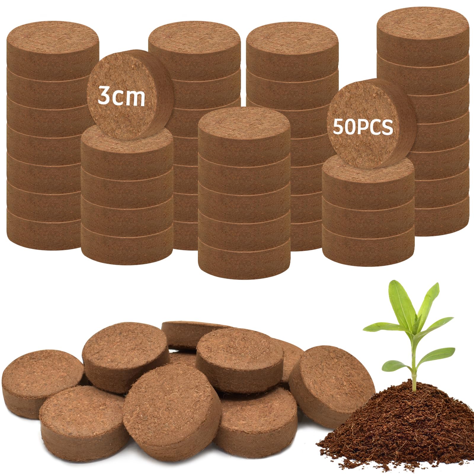 Photo 1 of Halatool 20pcs 30mm Organic Coconut Coir Pellets Soil for Seed Starter, Compressed Coco Coir Potting Soil for Growing Vegetables, Fruits, Flowers