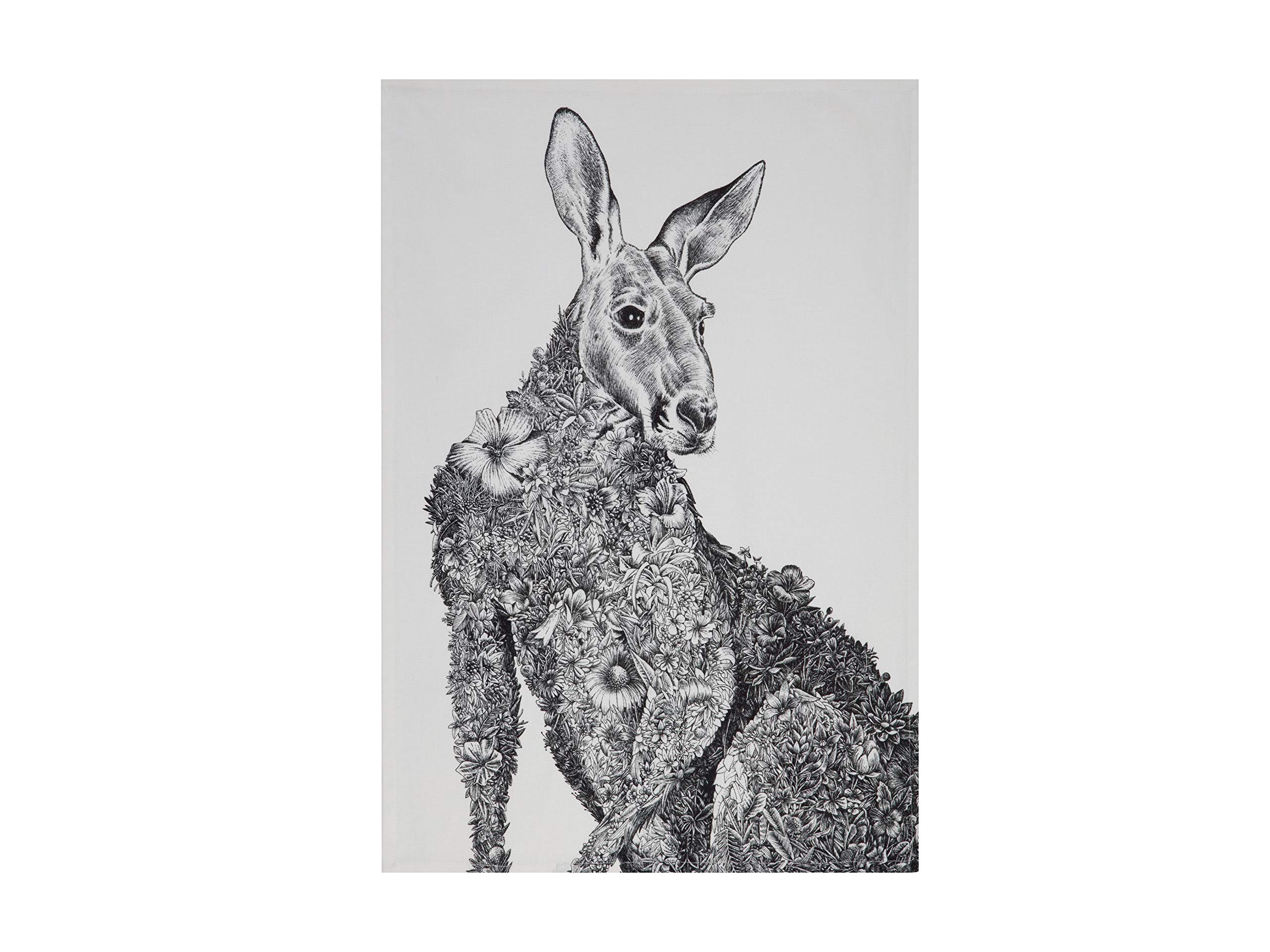 Maxwell & Williams GX0004 Marini Ferlazzo Tea Towel with Kangaroo Design, 100% Indian Cotton, White, 50 x 70 cm