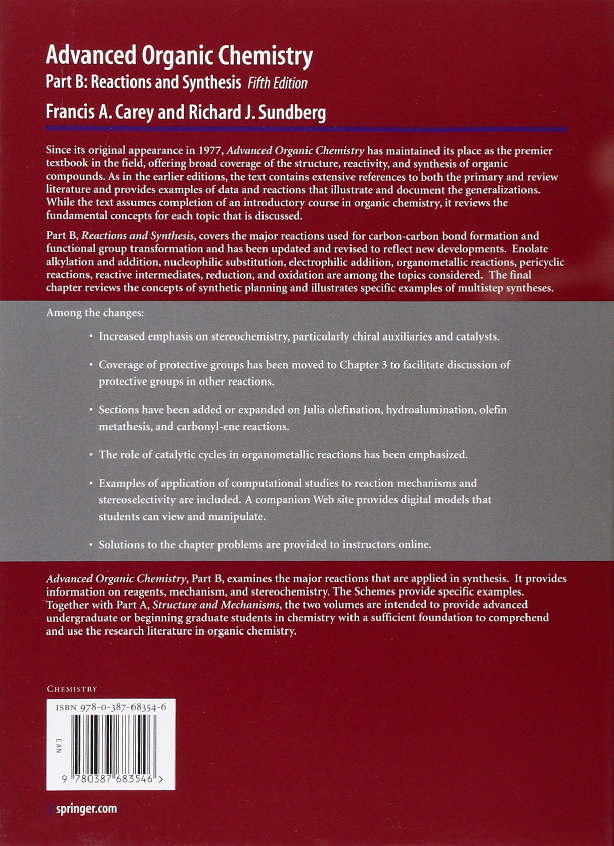 Advanced Organic Chemistry: Part B: Reaction and Synthesis: Francis A. Carey,  Richard J. Sundberg: 9780387683546: Books - Amazon.ca