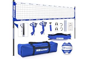 Haokelball Outdoor Portable Heavy Duty Volleyball Net Set for Backyard with Adjustable Height Poles, Net Tension Adjuster, Volleyball, Pump, Boundary Line and Carry Bag