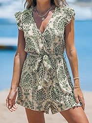 CUPSHE Women's Romper V Neck Flutter sleeves Waist