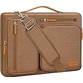 MOSISO 360 Protective Laptop Shoulder Bag,15-15.6 inch Computer Bags Compatible with MacBook Pro 16 inch, HP, Dell, Lenovo, Asus Notebook,Side Open Messenger Bag with 4 Zipper Pockets, Mocha