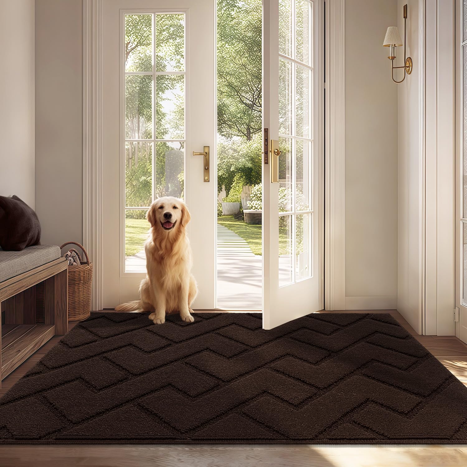 Biscpro Door Mat, 80x120cm DoorMat Indoor Washable, Doormat Indoor Dirt Trapper Non-slip,Absorbent Inside Entrance Rug Mat for Entryway,Patio,Garden,Laundry Room,Pets - Coffee