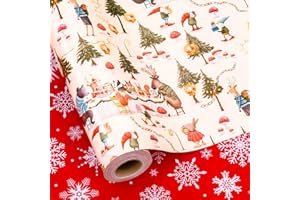 MAYPLUSS Christmas Wrapping Paper Roll, Vintage Forestful Christmas Themed Wrapping Paper, Cheer Festive Holiday Gift Wrap With Snowflakes Pattern for Party, New Year (Mini Roll, 17 Inch X 33 Feet)