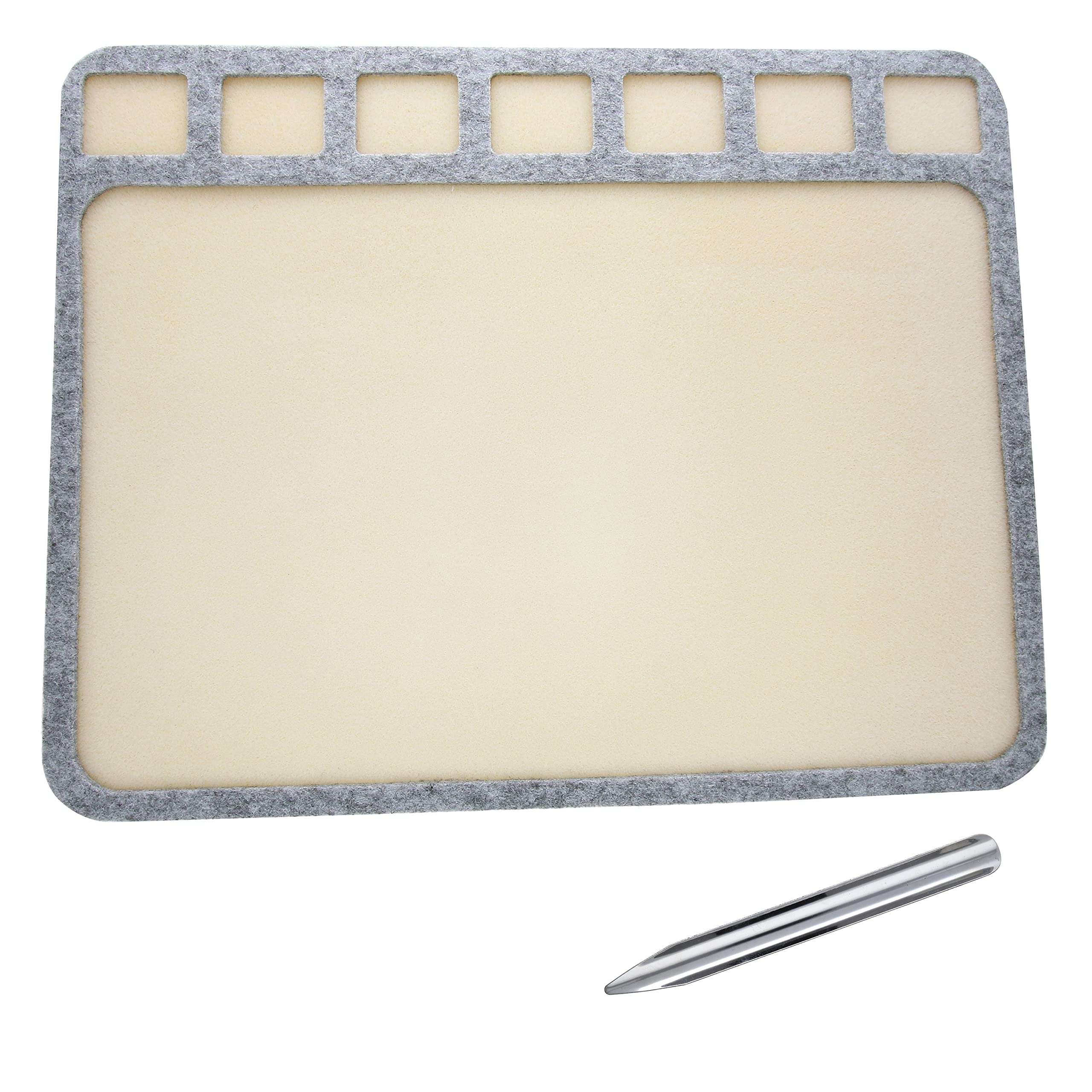 The Beadsmith Seed Bead Treasure Mat – 14” x 11” – Soft Surface, 7 Compartments, Raised Border – Includes 6” Scoop EEZ – Great for Seed Bead Projects, Beading, Jewelry Making and DIY Hobbies