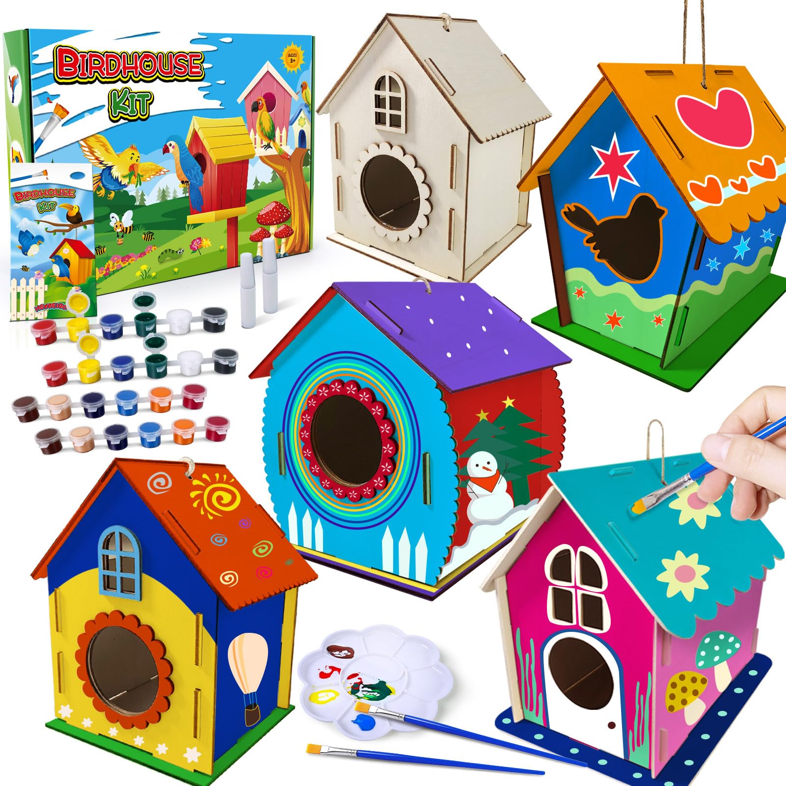 Heyzeibo 5Pack Bird House Craft Kits for Kids to Build and Paint Birdhouse, DIY Wooden Bird Box, Easter Arts and Crafts for Girls Boys Toddler