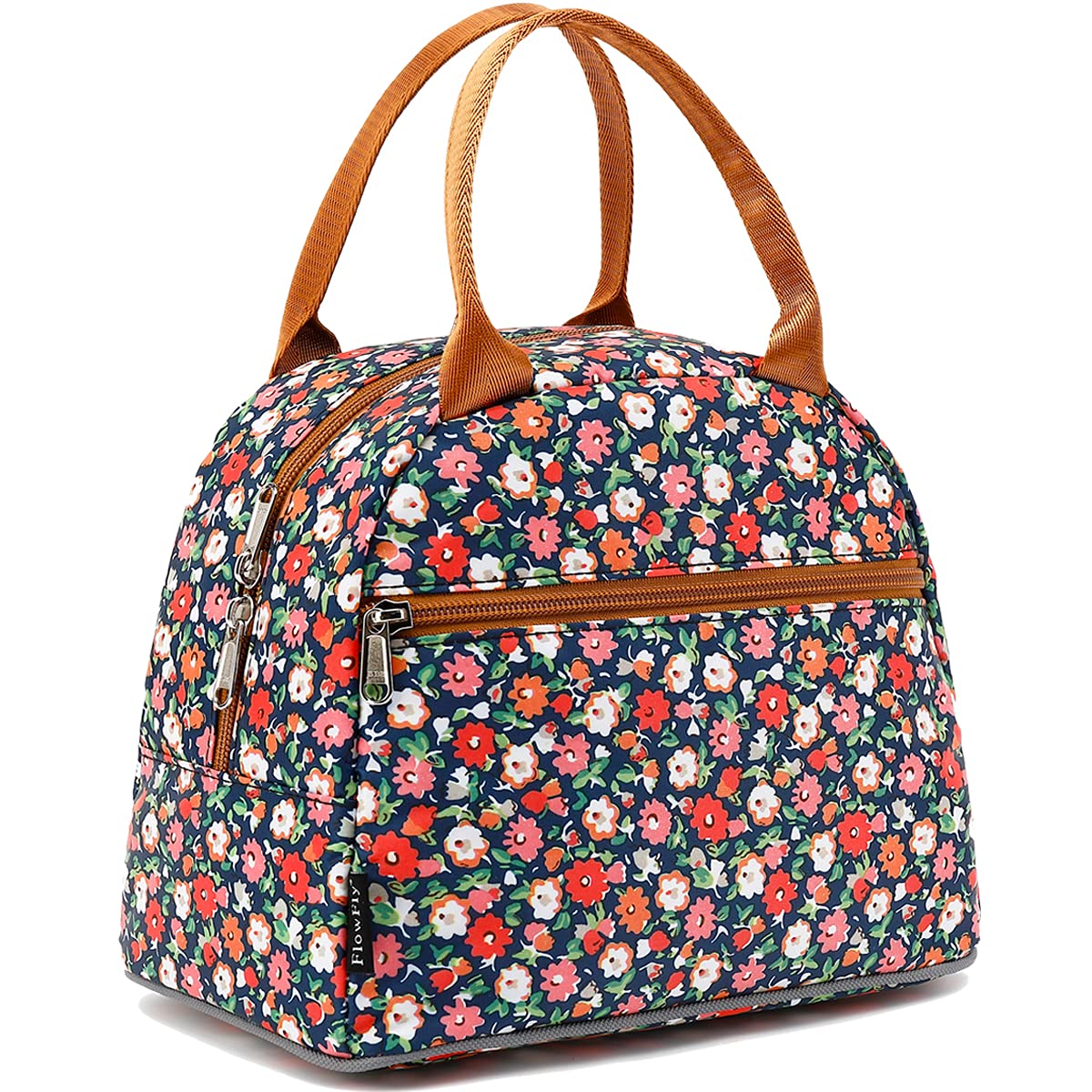 FlowFly Insulated Lunch Cooler Bag - Tote Bag Organizer for Women/Men, Floral#Red