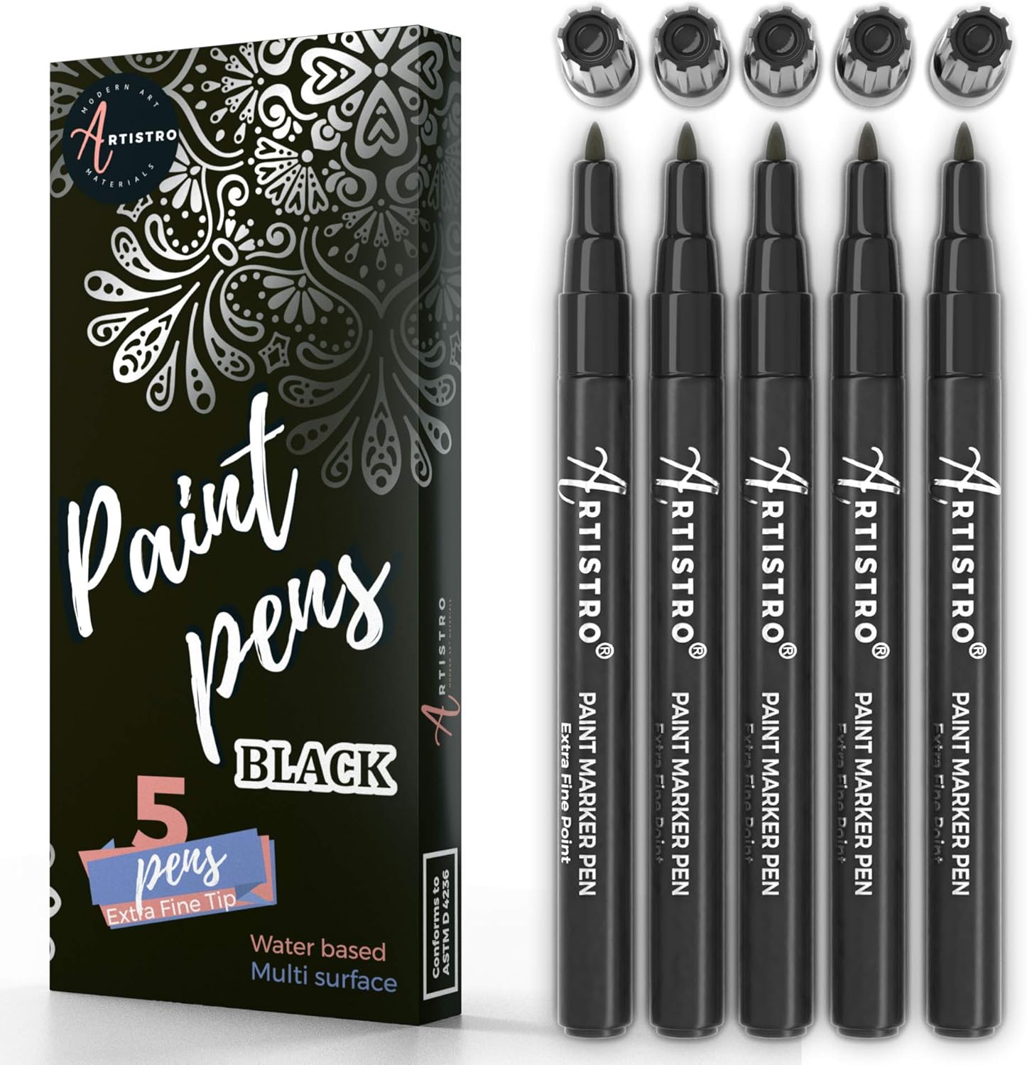 Black Paint pens for Rock Painting, Stone, Ceramic, Glass, Wood. Set of 5 Acrylic Paint Marker