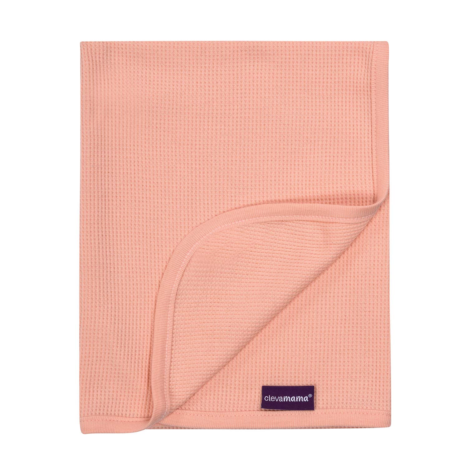 Clevamama Baby Waffle Weave Cotton Blanket - for Nursery Bedding, Moses Basket, Pushchair - 70x90 - Coral