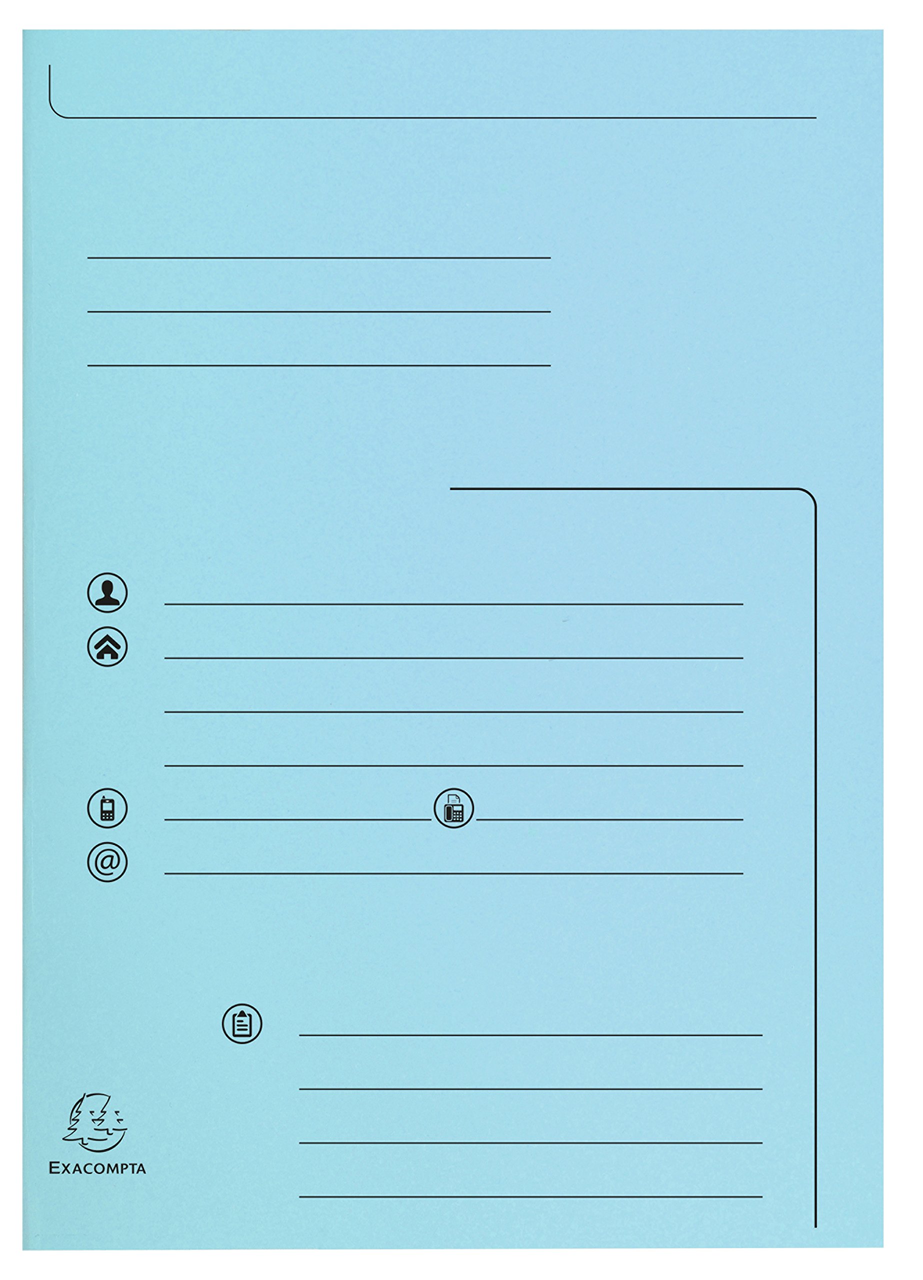 Exacompta - Ref 334006E - Super 210 Printed 2-Flap Folders - 240 x 320mm in Size, Suitable for Holding A4 Documents, 210gsm Card, Pre-Printed - Light Blue (Pack of 25)