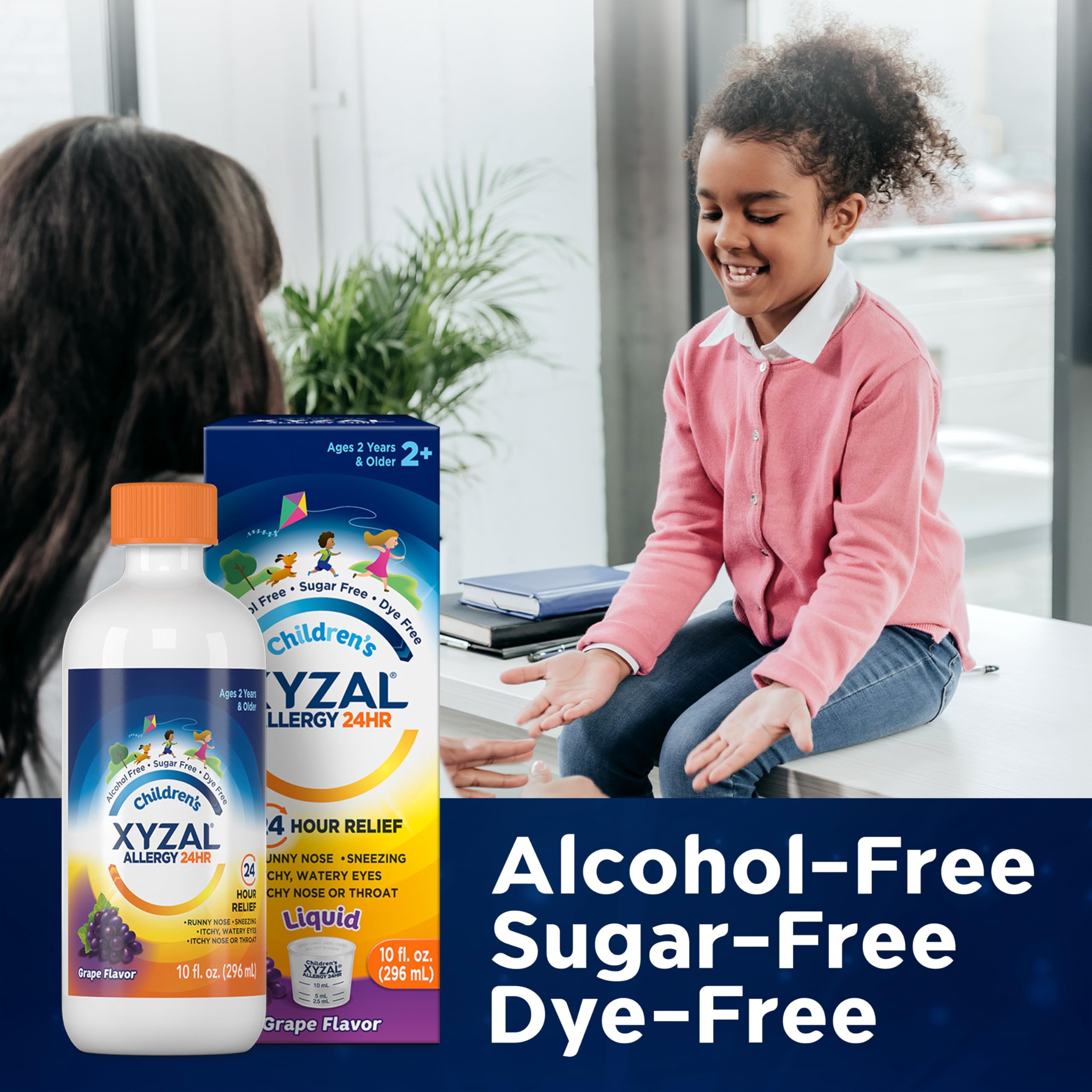 Xyzal Children's 24 Hour Allergy Relief Medicine for Kids, Levocetirizine Dihydrochloride Liquid Antihistamine, Grape, 10 Fl. oz.