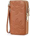 GOIACII Women's Wallet Large Capacity Double Zip Ladies Card Phone Holder RFID Blocking Wristlet Leather