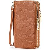 GOIACII Women's Wallet Large Capacity Double Zip Ladies Card Phone Holder RFID Blocking Wristlet Leather