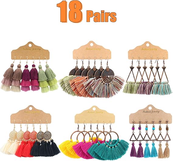 Amazon Aroic 18 ペア ファッション カラフル イヤリングセット タッセルイヤリングまたはボヘミアンイヤリング レディース ガールズ ジュエリー ファッション バレンタイン 誕生日パーティーギフト ピアス 通販