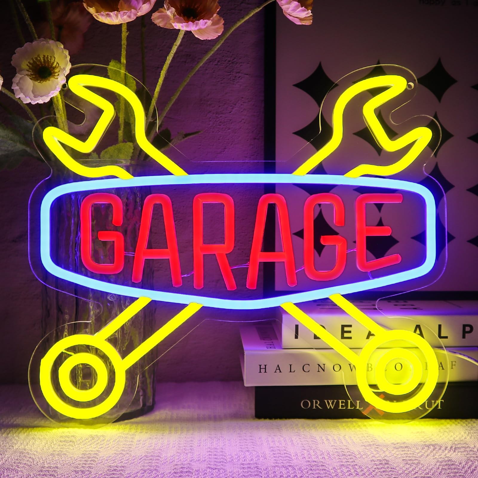 OYCGZV Garage Neon Light Sign - Check Engine Neon Sign for Wall Decor Carport Neon Wall Light USB Led Sign for Workshop Man Cave Auto Room Garage Repair Shop - Gift for Dad Husband Friends