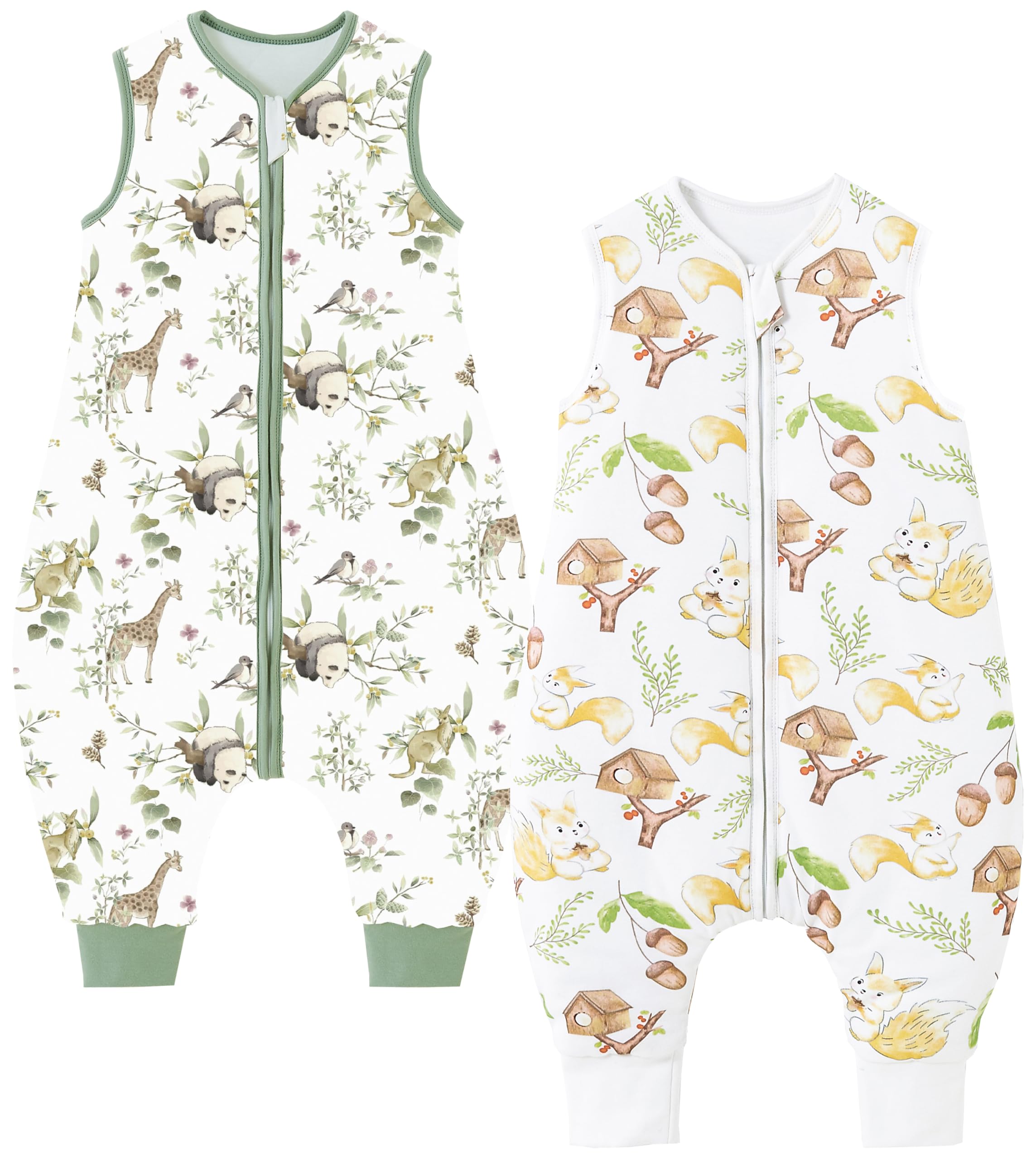 Chilsuessy Toddler Sleeping Bag with Feet 2pcs 2.5 Tog Baby Sleeping Sack with Legs Pyjamas Infant Walking Cotton Wearable Blankets, 2.5 Tog/Squirrel + Giraffe, 80cm/2-3 Years — image 1