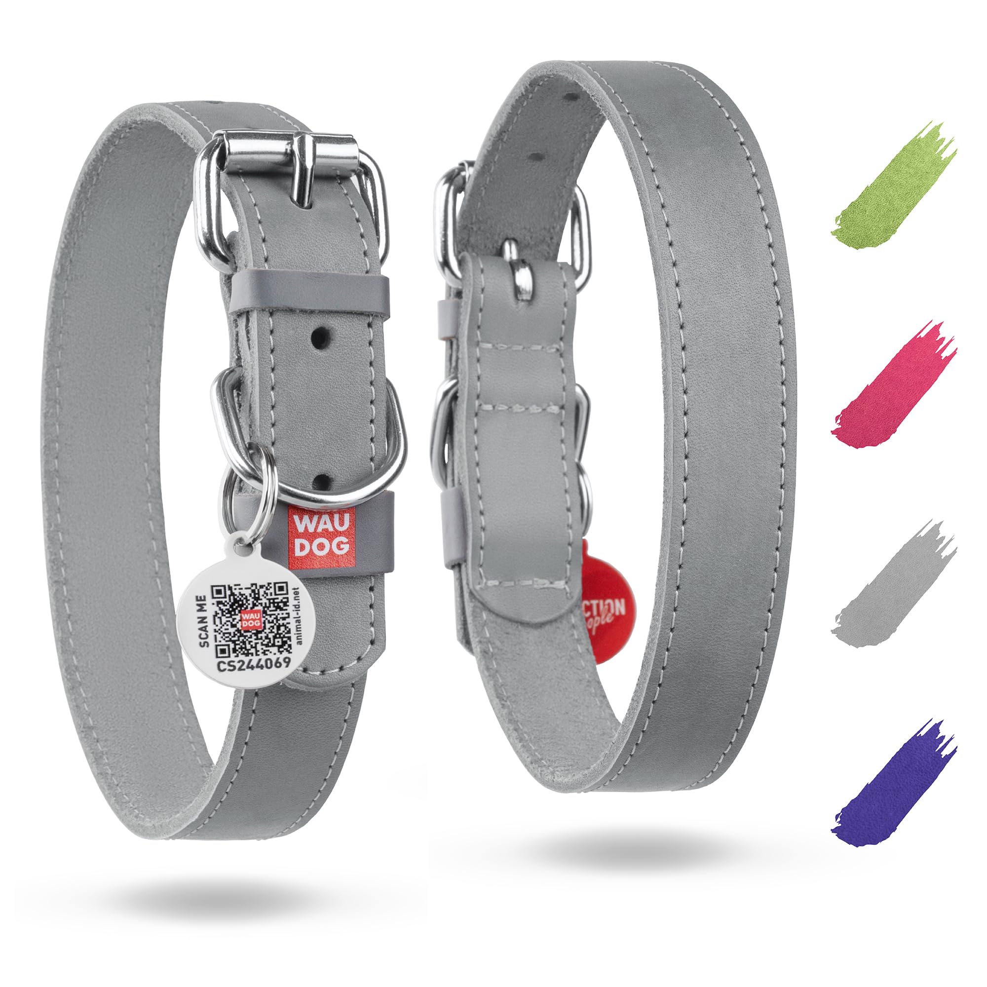 WAUDOG Long Lasting Leather Dog Collar for Large Dogs, Medium & Small Dogs - Adjustable Classic Puppy Collars for Large Breed Dogs - Boy & Girl Dog Collars with Durable Buckle, D-Ring & QR Dog Tag