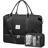 Women Weekender Travel Duffle Bags - Large Duffel Overnight Bag with Shoe Compartment & Toiletry Carry on Tote Weekend Yoga Gym Bags with Wet Pocket Hospital Bags for Labor and Delivery Black