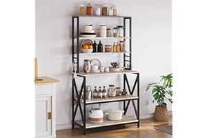 Yaheetech 6-Tier Kitchen Bakers Rack, 31.5 Inch Coffee Bar Table, Farmhouse Microwave Oven Stand Cabinet for Small Spaces, Corner Organizer Storage Shelf for Spices and Pots, Grey
