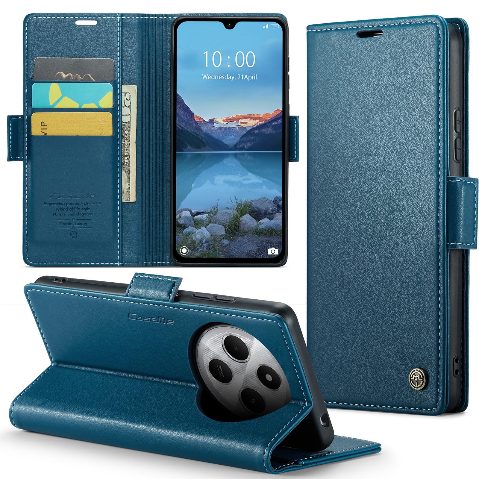 Phernykas for Xiaomi Redmi 14C Wallet Case with Card Holder, Kickstand RFID Blocking Magnetic Closure Shockproof Protective PU Leather Case for Redmi 14C Flip Case Wallet - Blue — image 1