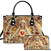 Personalized Virgin Mary Leather Handbag Christian Mary & Floral Bag Women Catholic Gift for Mom Daughter Prayer Bag