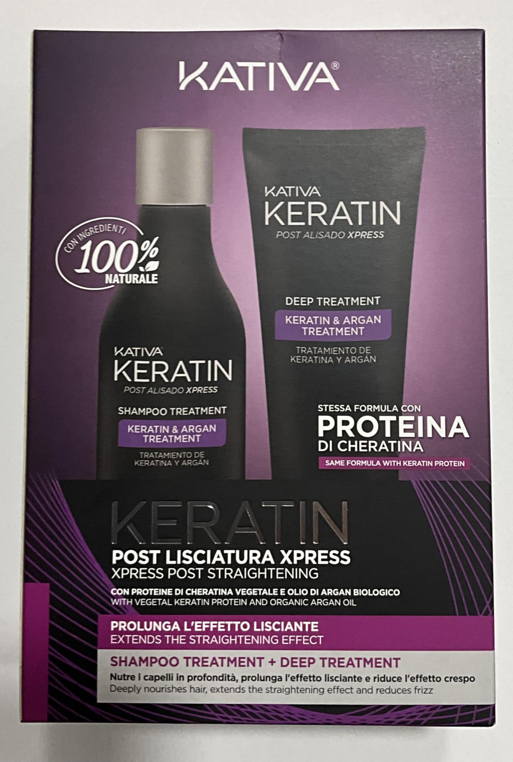 Kativa Keratin Post Alisado Xpress Shampoo + Deep Treatment - Post Kit with Shampoo 250 ml + Mask with Vegetable Keratin and Argan Oil