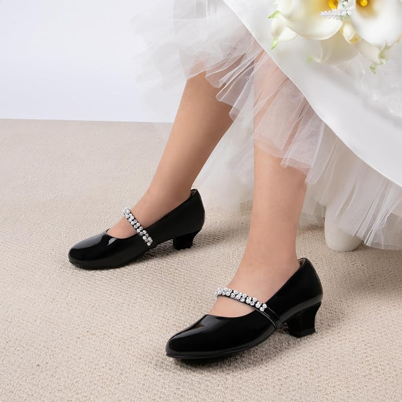 Mary Jane Strap Bambine e Ragazze Scarpe Basse Ballerine Principessa Scarpe pada Matrimonio,Size 28.5,Nero-Pat,SDFL2403K