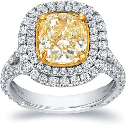 Diamond Wish 18k Two Tone Gold Cushion Cut Double Halo Yellow