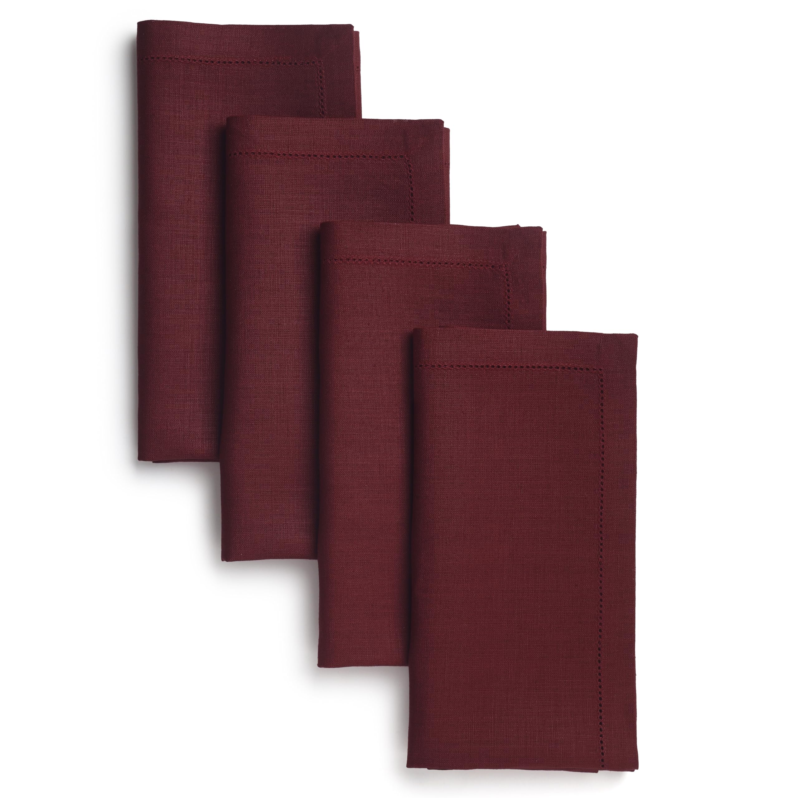 Photo 1 of D'Moksha Homes Linen Dinner Napkins 20 x 20 Inch - 100% Pure Linen Dark Red Napkins Set of 4 - Classic Hemstitch - Washable Dark Red Cloth Napkins for 4th of July
