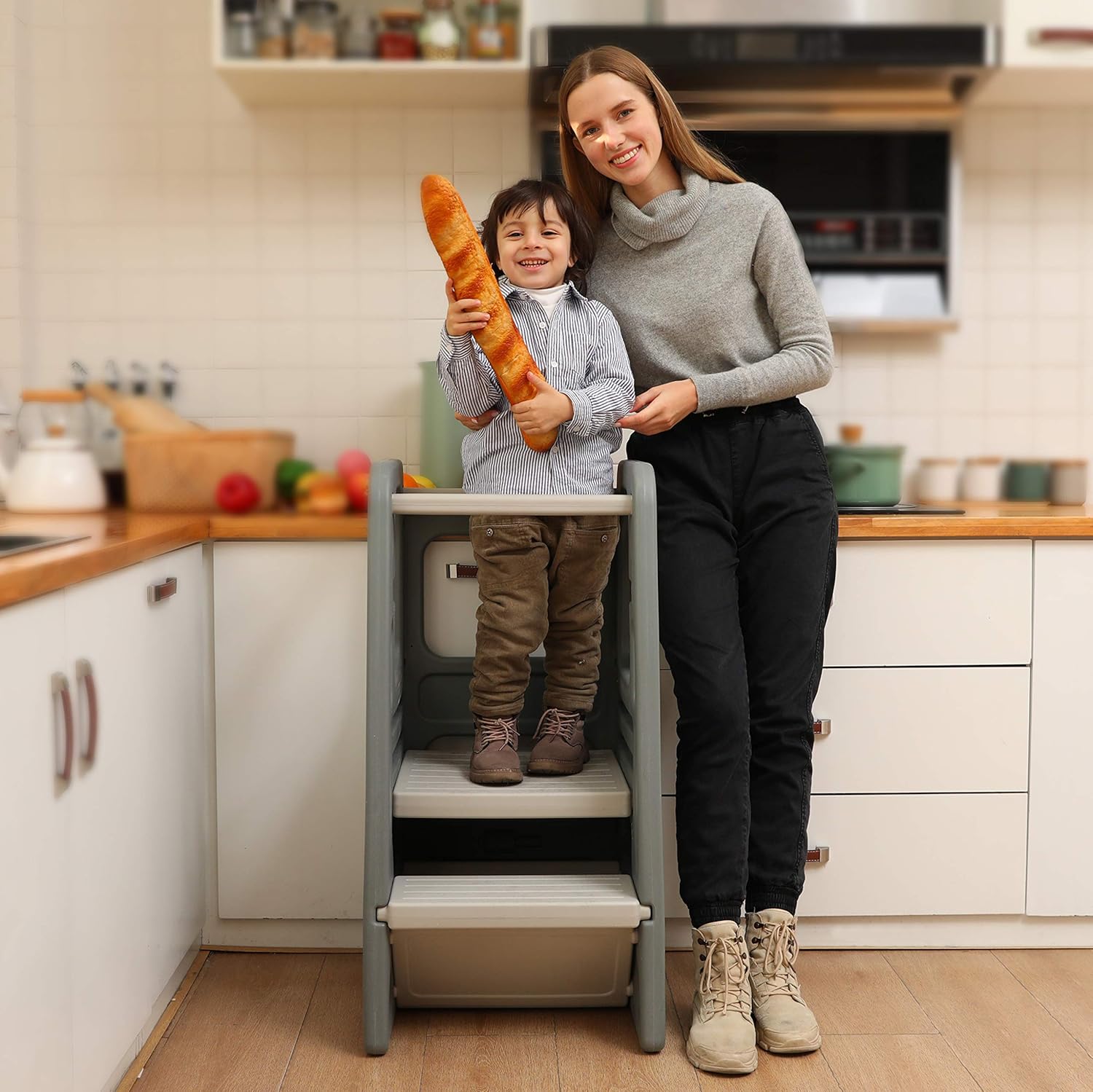 SDADI Childrens Step Stool with Three Adjustable Heights, Grey: Furniture & Decor