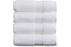 NY Loft 100% Cotton 4 Pack Bath Towels, 30" x 52", Soft & Absorbent, Quick Dry, Textured - Trinity Collection, Bright White