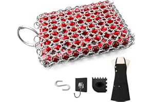 YAKUST Cast Iron Cleaner Chainmail Scrubber Stainless Steel Chainmail Cleaning Scrubber with Silicone Insert, Ideal for Cast Iron Pan, Griddle, and Baking Pan