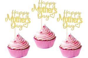 YCTHUNFISH 24pcs Gold Mother's Day Cupcake Toppers with Glitter, Food Picks for Women Birthday, Best Mom Theme Party Cake Decorations Supplies