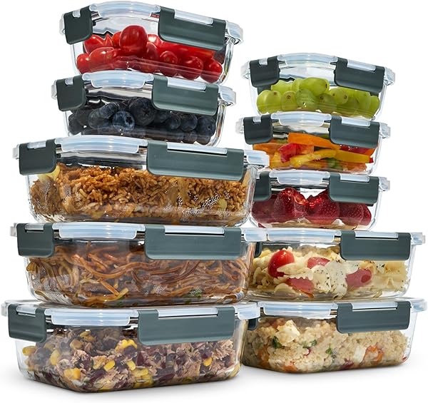 uandu Glasbehälter mit Deckel – Meal Prep Boxen Set 10-teilig – Frischhaltedosen Glas BPA-frei – Spülmaschinen-, Mikrowellen- & Gefrierschrankgeeignet