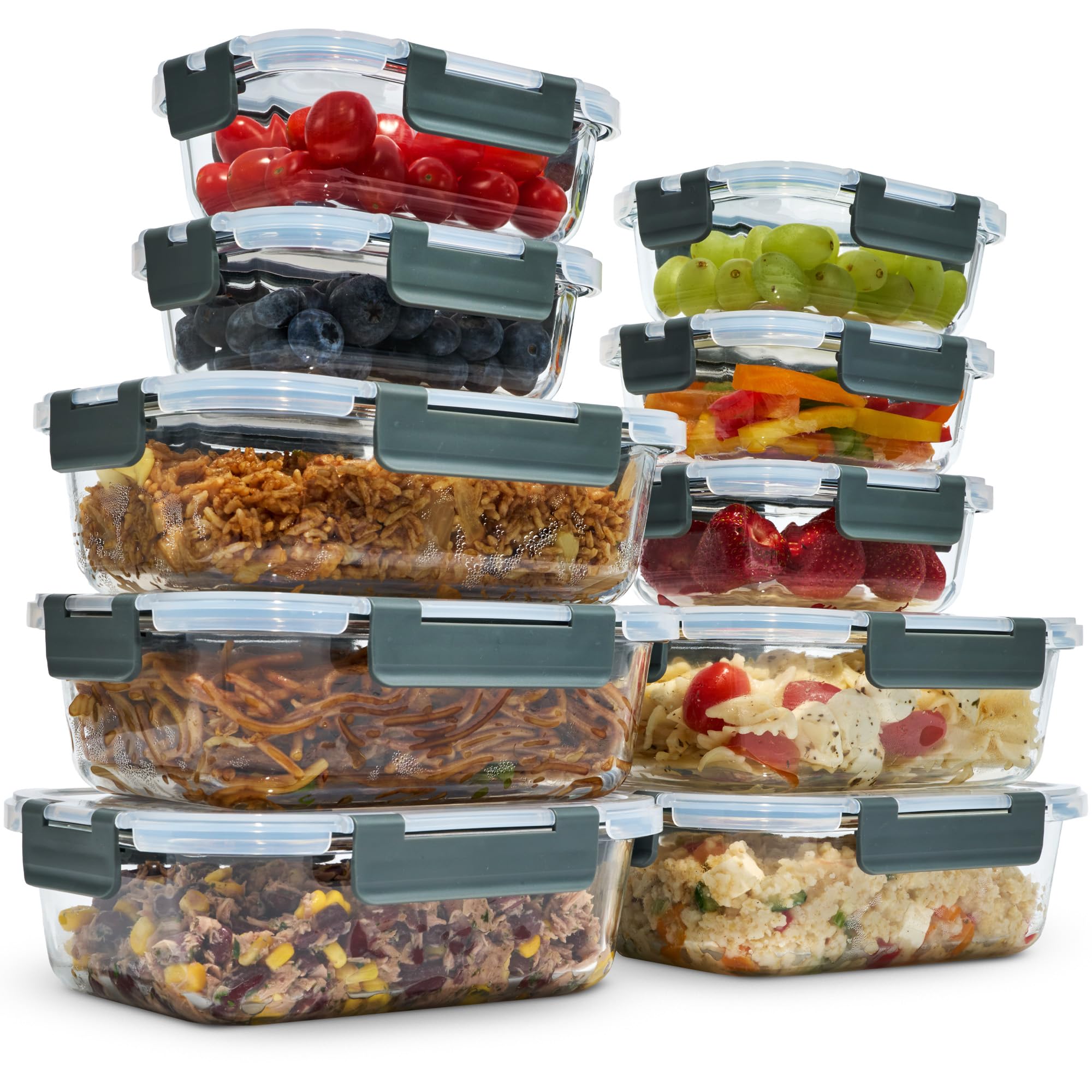 uandu Glasbehälter mit Deckel – Meal Prep Boxen Set 10-teilig – Frischhaltedosen Glas BPA-frei – Spülmaschinen-, Mikrowellen- & Gefrierschrankgeeignet