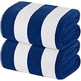 White Classic Stripe Cabana Beach Towels Oversized 2 Pack, Cotton Bath Towel Large - Luxury Plush Thick Hotel Swim Pool Towel