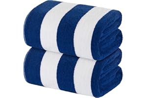 White Classic Stripe Cabana Beach Towels Oversized 2 Pack, Cotton Bath Towel Large - Luxury Plush Thick Hotel Swim Pool Towels for Adults Super Absorbent Quick Dry - 35x70 Mild Navy Blue | 2 Pack