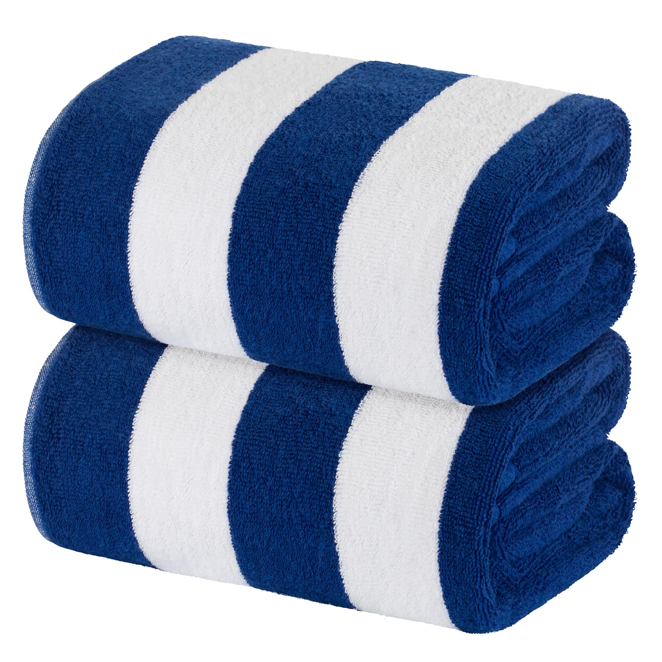 Photo 1 of ***PARTIAL SET ONLY 1*** White Classic Stripe Cabana Beach Towels Oversized 2 Pack, Cotton Bath Towel Large - Luxury Plush Thick Hotel Swim Pool Towels for Adults Super Absorbent Quick Dry - 35x70 Mild Navy Blue | 2 Pack