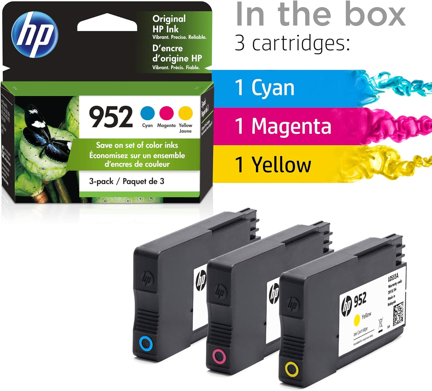 HP 952 | 3 Ink Cartridges | Cyan, Magenta, Yellow | L0S49AN, L0S52AN, L0S55AN: Office Products