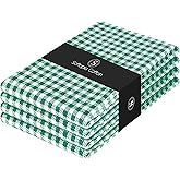 Softopia Cotton 4 Pack Gingham Check Kitchen Dish Towels 16x26 Inches, Absorbent & Durable, Washable, Hand Tea Towels with Hanging Loop - Ideal for Restaurants & Home Kitchens, Green White